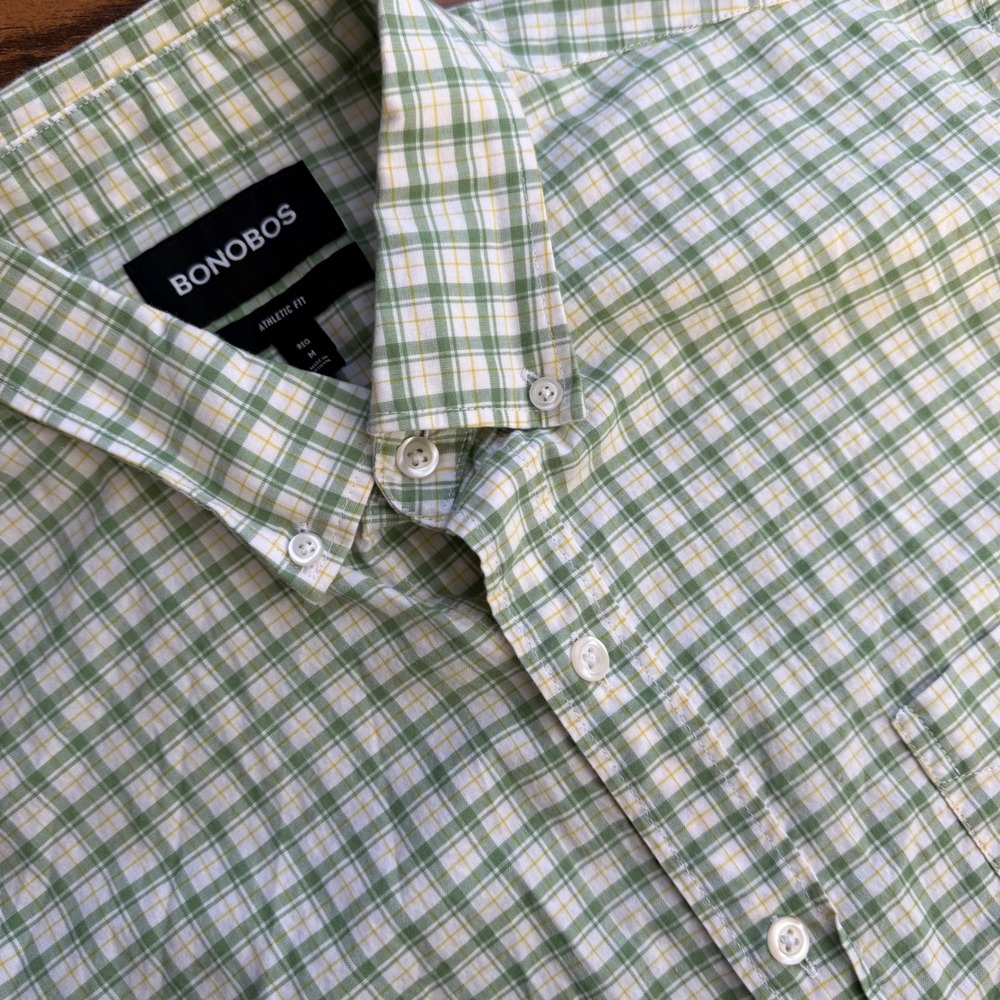 Bonobos Mens Athletic Fit Plaid Button Down Shirt Green Yellow Medium REG
